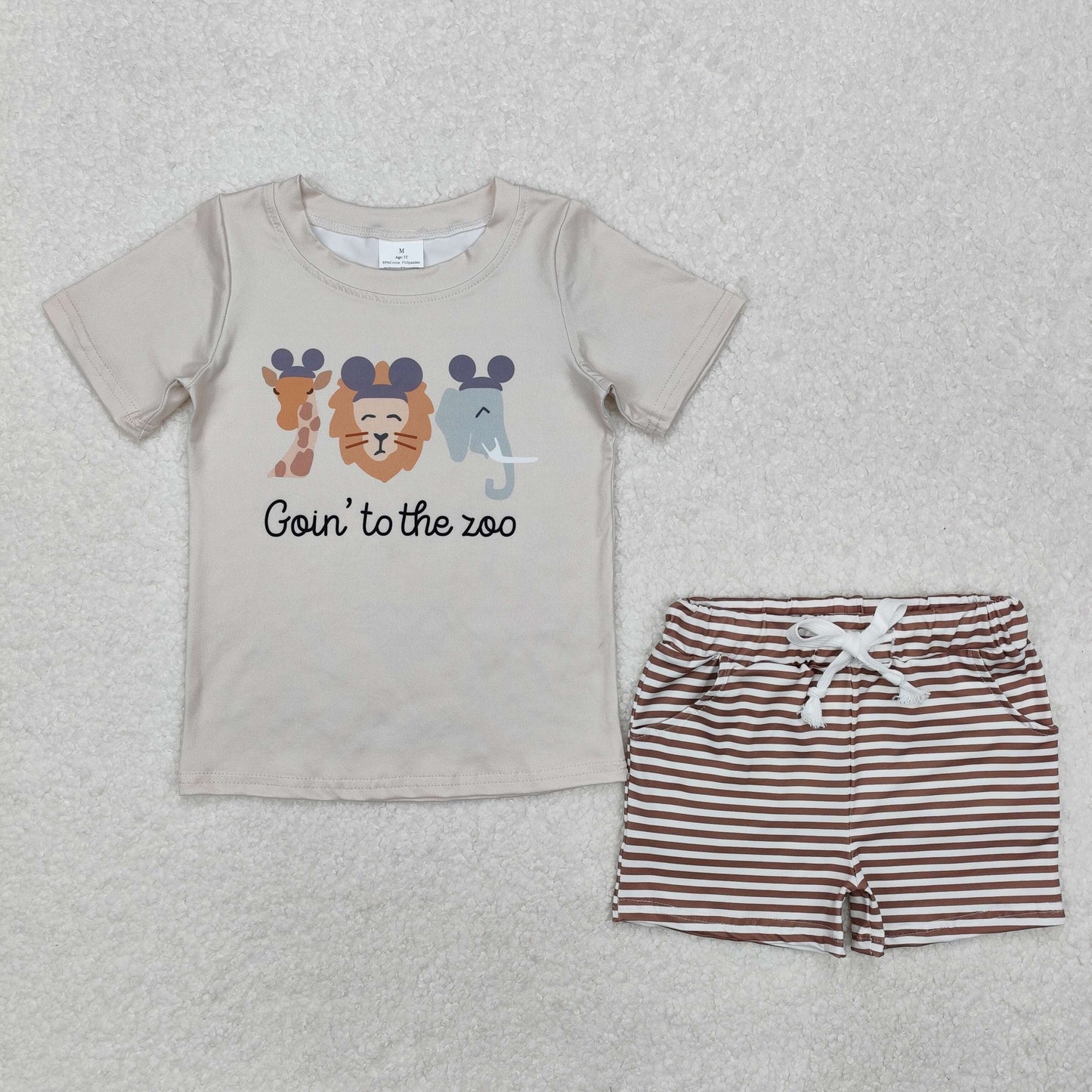 RTS Baby Boy Short Sleeves Go To The Zoo Animal Stripes Shirt Shorts Clothes Set