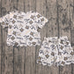 Baby Girls Kids Short Sleeves Bows Team Zipper Shirt Scallop Shorts Set Clothes RTS