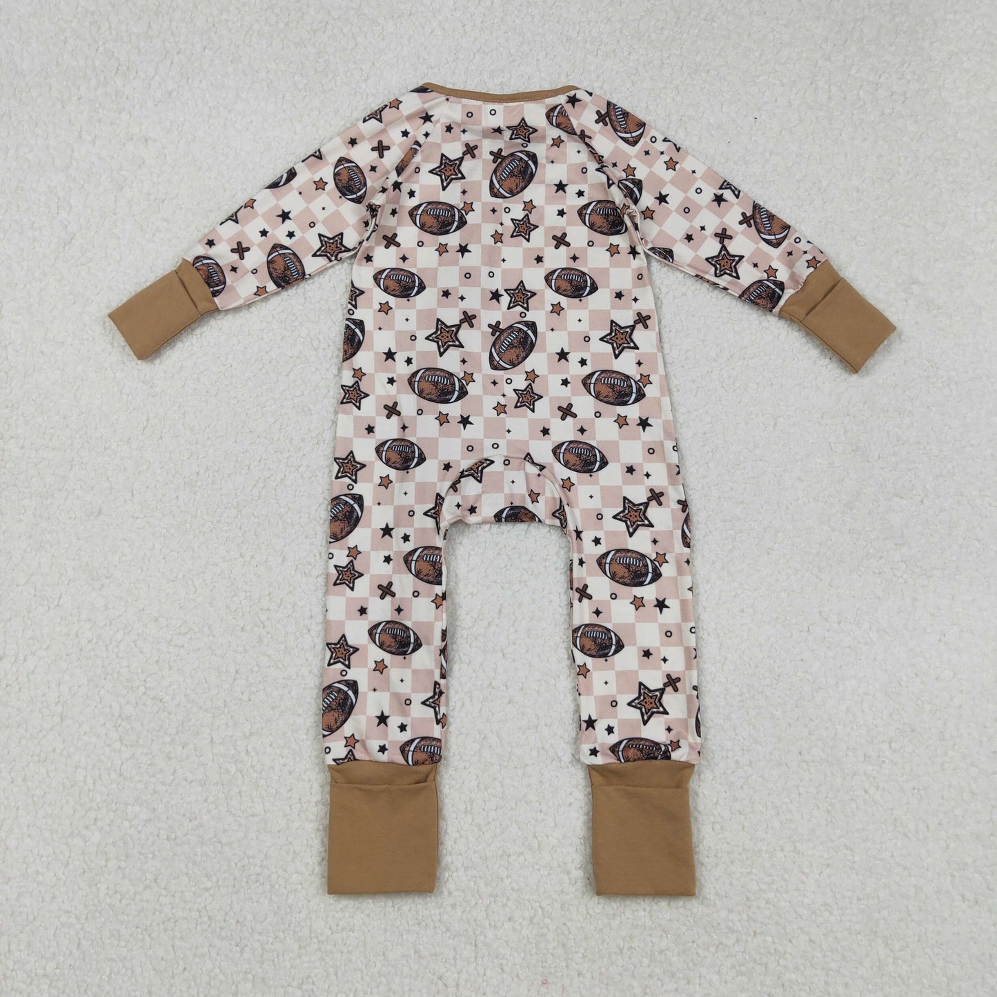 Baby Boy Long Sleeves Football Stars Plaid Zipper Pajamas Romper RTS