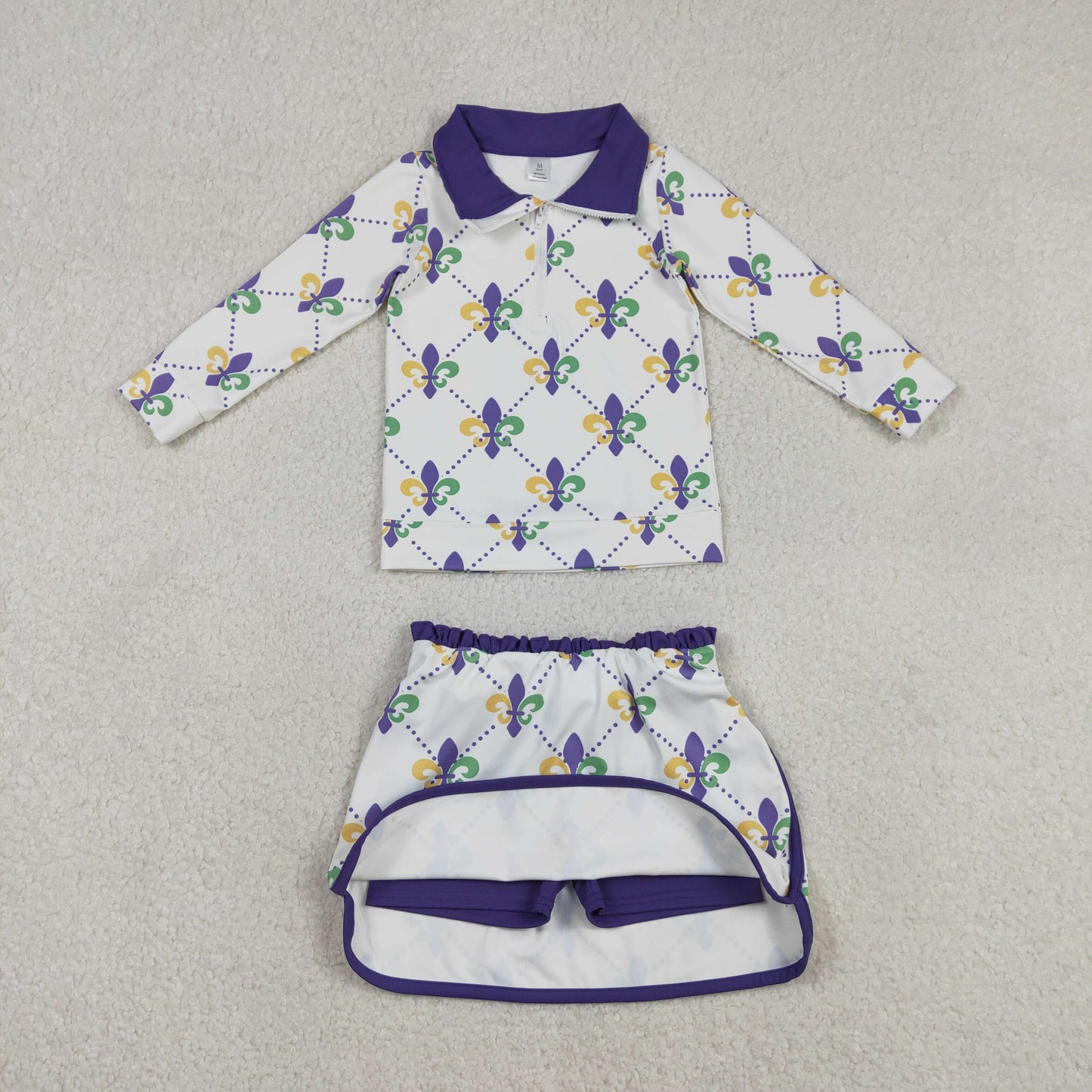 Baby Girls Kids Zipper Tops Anchors Shorts Skirt Skort Mardi Gras Yoga Active Set