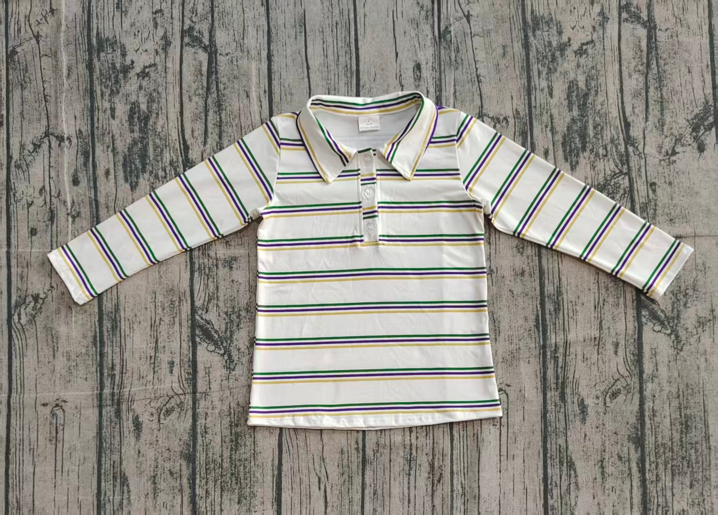 Boys Kids Long Sleeves Stripes Mardi Gras Buttons Shirt RTS
