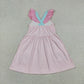 Baby Girls Kids Short Sleeves Embroidery Shell Bows Stripes Ruffle Dress RTS