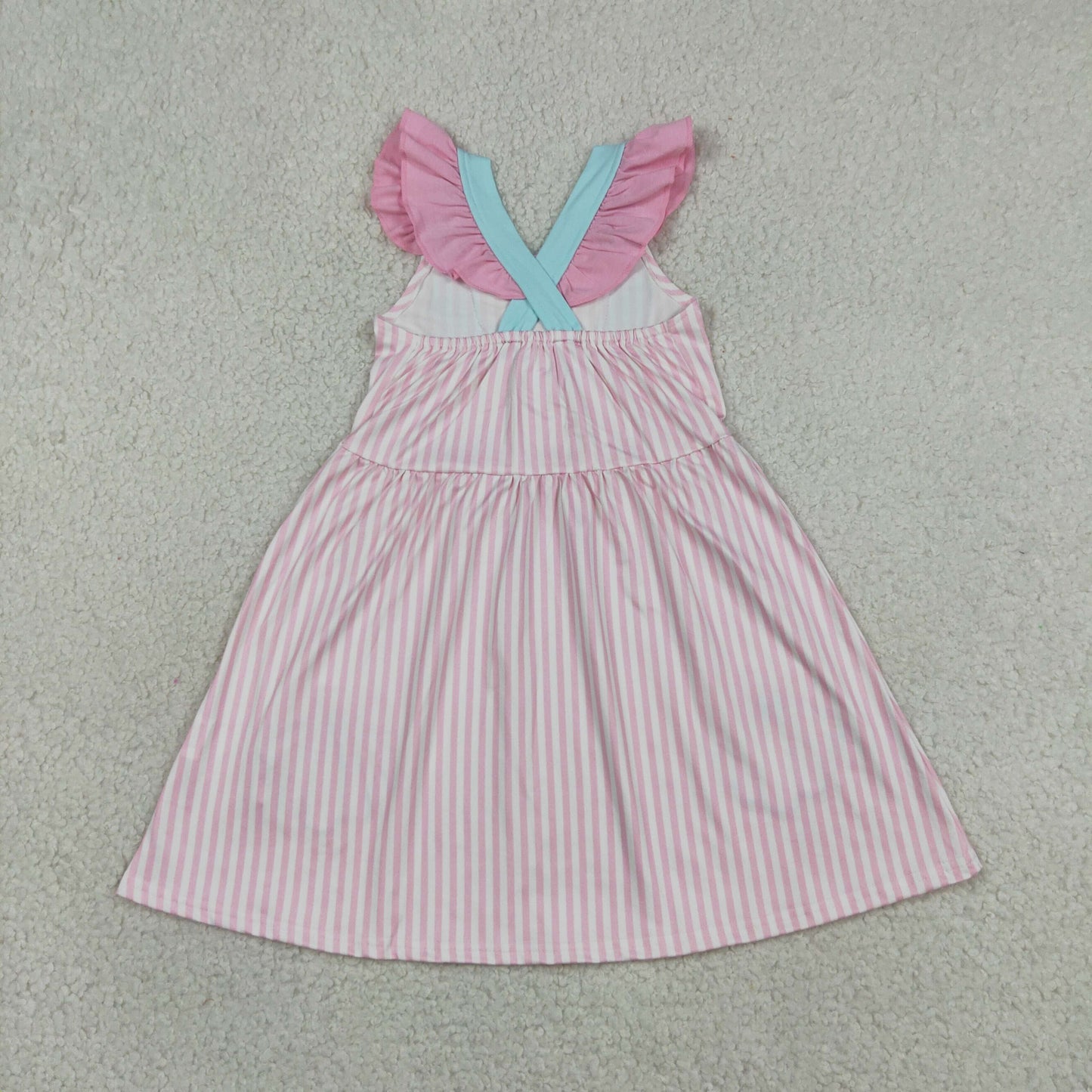 Baby Girls Kids Short Sleeves Embroidery Shell Bows Stripes Ruffle Dress RTS