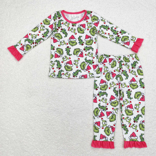 Baby Girl Christmas Green Face Hearts Shirt Pants Pajamas Set