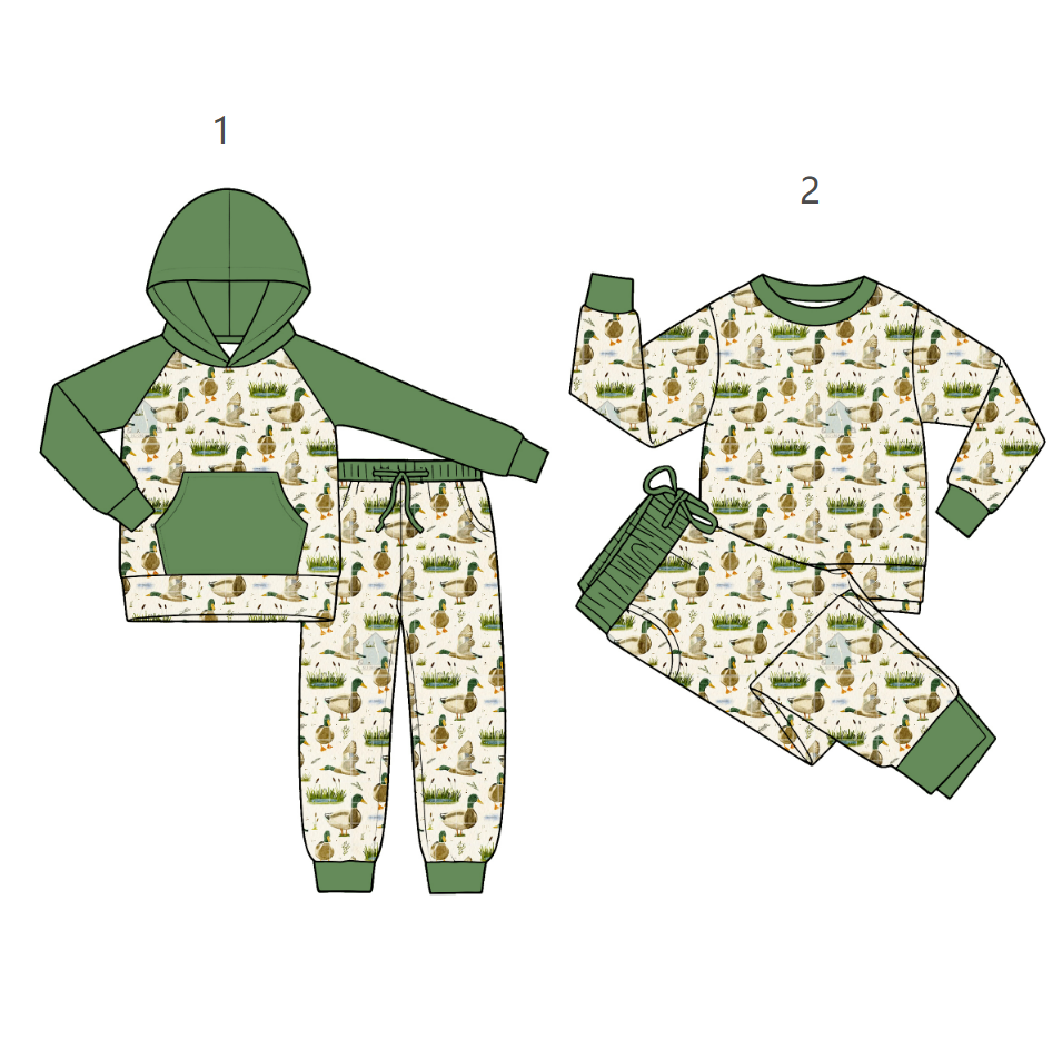 ( Moq 5 Each Style ) Sibling Baby Boys Kids Long Sleeves Ducks Green Shirts Pants Sets Clothes