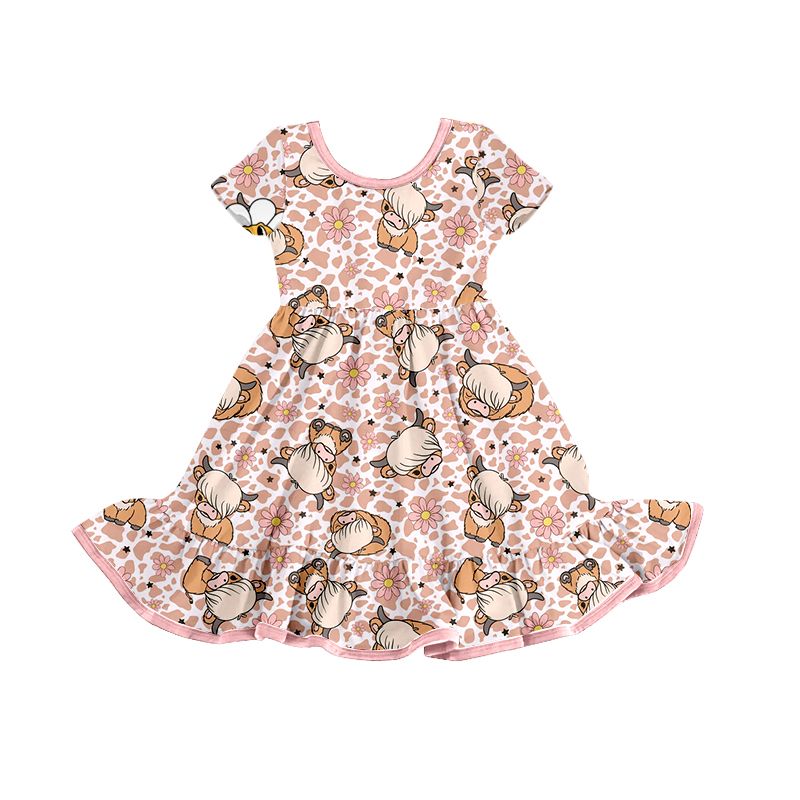 Moq 3 Pre-order GSD0769 Baby Girl Western Cow Print Floral Western Dress