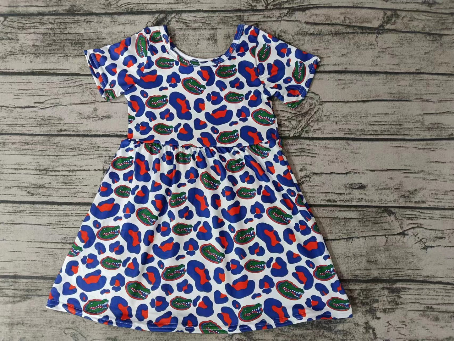 Baby Girl Short Sleeves Leopard Team Blue Dress Moq 5