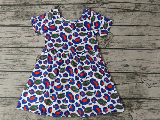 Baby Girl Short Sleeves Leopard Team Blue Dress Moq 5