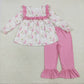 Baby Girl Long Sleeves Santa Christmas Sibling Pink Ruffle Romper Set Fur Pajamas RTS