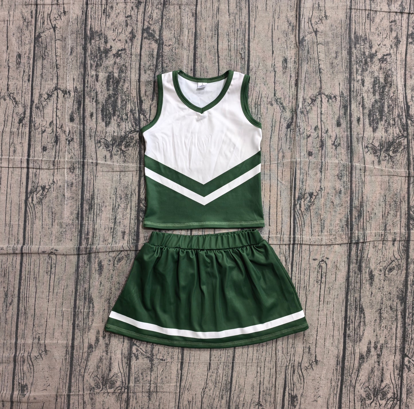 ( No moq ) Preorder Baby Girls Kids Sleeveless Tops Skirt Shorts Green Set Yoga Team Clothes