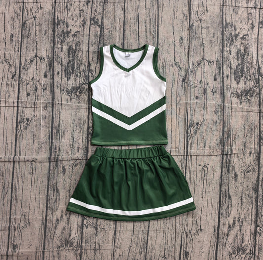 ( No moq ) Preorder Baby Girls Kids Sleeveless Tops Skirt Shorts Green Set Yoga Team Clothes