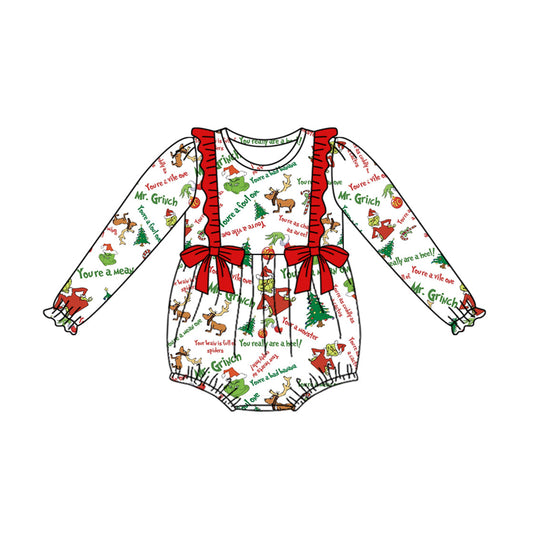 Baby Girl Christmas Deer Bows Long Sleeves Romper