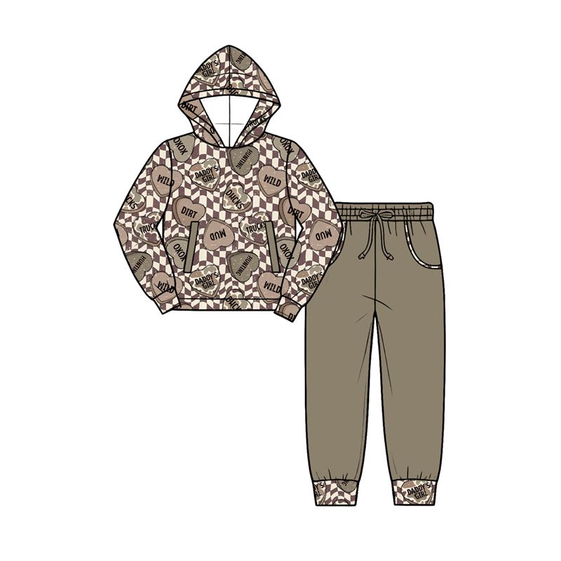 ( Moq 5 ) Preorder Baby Boys Kids Camo Hearts Checked Hoodie Pullover Pockets Pants Valentine Set Clothes