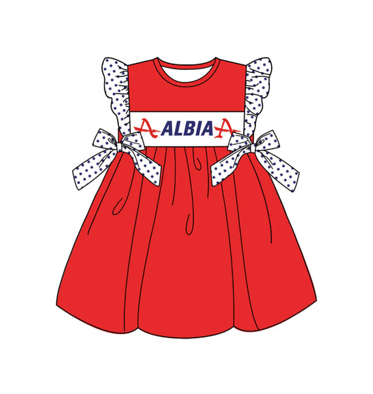 Baby Girl Short Sleeves Team Bows Knee Length Red Dress ( Moq 5 )