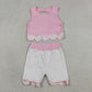 Baby Girls Pink Sleeveless Tops Bows Skirt Shorts Yoga Clothes Set RTS