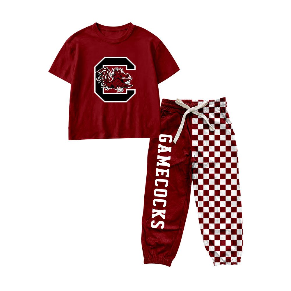 ( Moq 5 ) Preorder Baby Boys Kids Short Sleeves Chicken Shirt Checked Pockets Pants Team Set Clothes