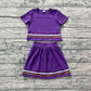 ( No moq ) Preorder Baby Girls Kids Purple Short Sleeves Stripes Shirt Scallop Skirt Shorts Set Cotton Clothes