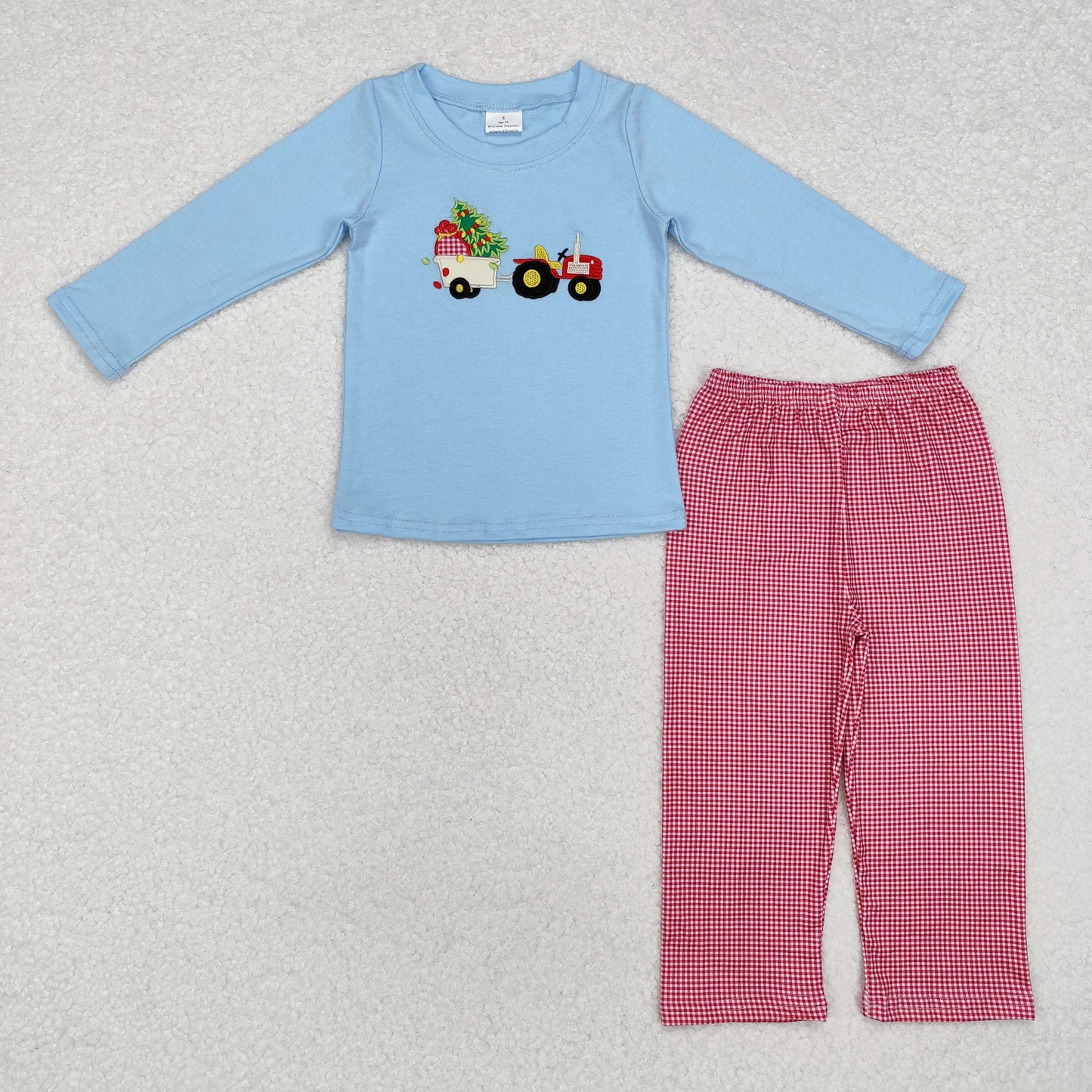 Baby Boy Long Sleeves Embroidery Christmas Tree Tractor Shirt Pants Set