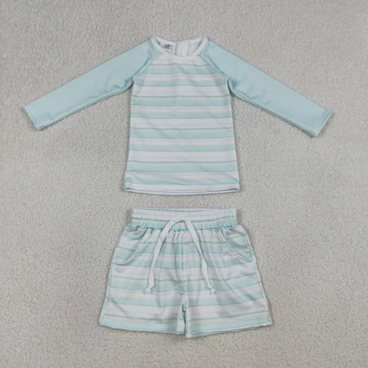 Baby Boys Long Sleeves Stripes Zipper Tops Pockets Shorts Set Swimsuit RTS