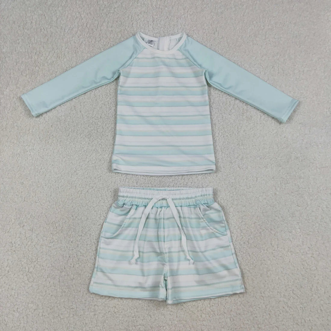 Sibling Baby Boys Kids Long Sleeves Stripes Zipper Tops Shorts Set Jumpsuit Swimsuits Clothes RTS