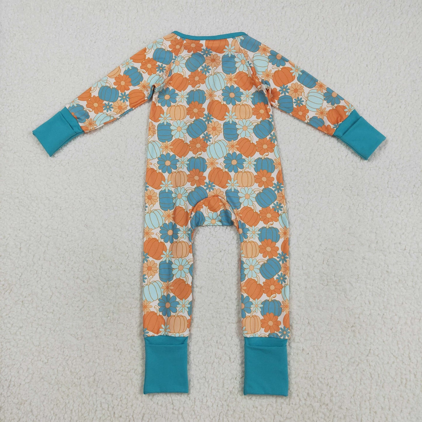 Baby Girl Long Sleeves Pumpkins Flower Zipper Fall Romper RTS