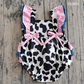Baby Girls Kids Short Sleeves Bows Cow Print Western Bubble Romper RTS