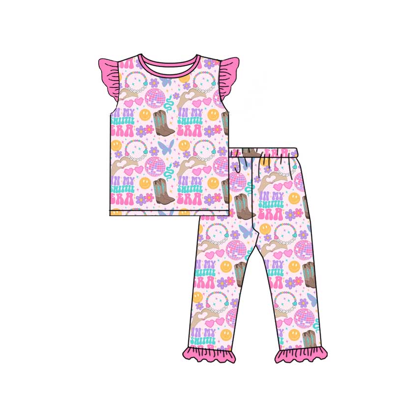 Baby Girl Short Sleeves Valentine Flower Hearts Shirt Pants Pajamas Set Moq 5