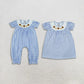 Sibling Baby Girls Kids Embroidery turkey Pumpkins Blue Plaid Thanksgiving Romper Dress Clothes RTS