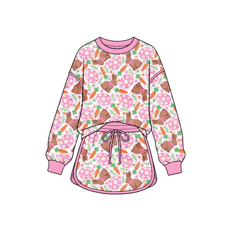 ( Moq 5 ) Preorder Baby Girls Kids Carrots Rabbits Eggs Shirt Skirt Shorts Easter Set Clothes