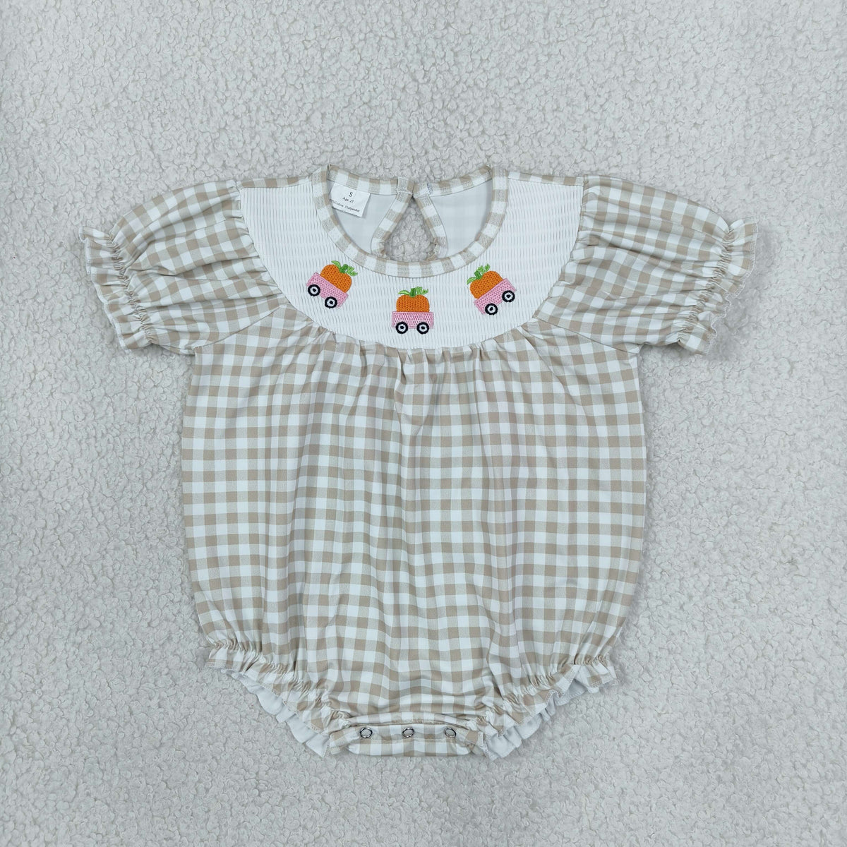 Baby Girls Infant Embroidery Pumpkins Trucks Plaid Pockets Fall Bubble Romper RTS