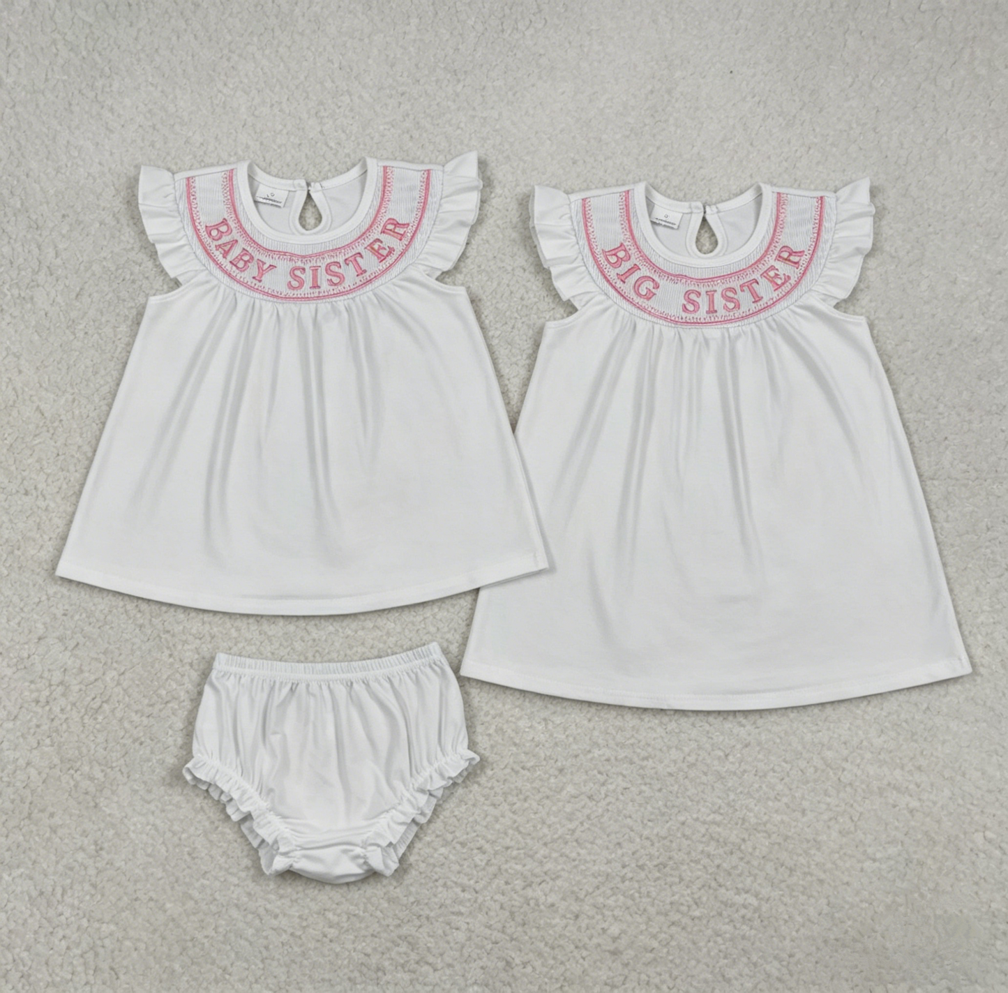 Sibling Baby Girls Kids Short Sleeves Embroidery Sister Dress Set Clothes RTS
