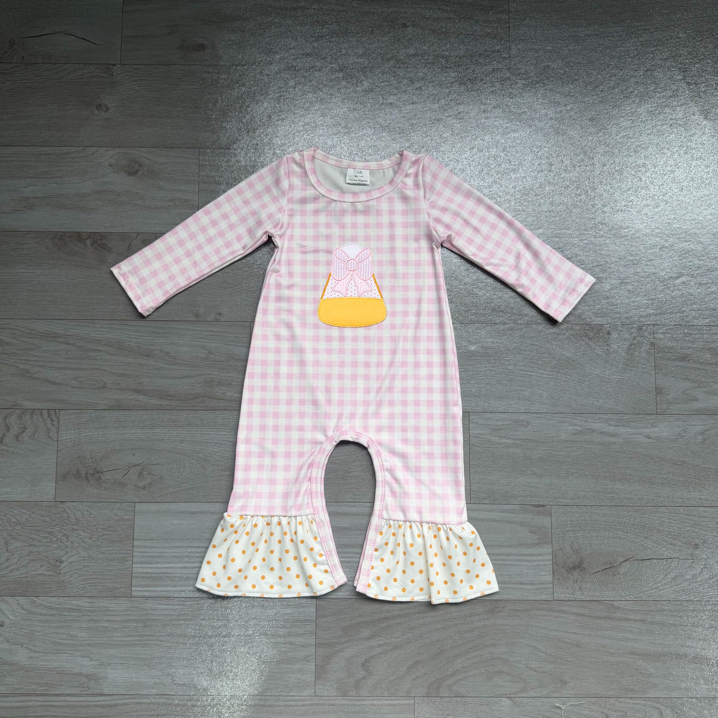 ( No moq ) Preorder Baby Girls Infant Embroidery Halloween Bows Candy Pink Plaid Romper