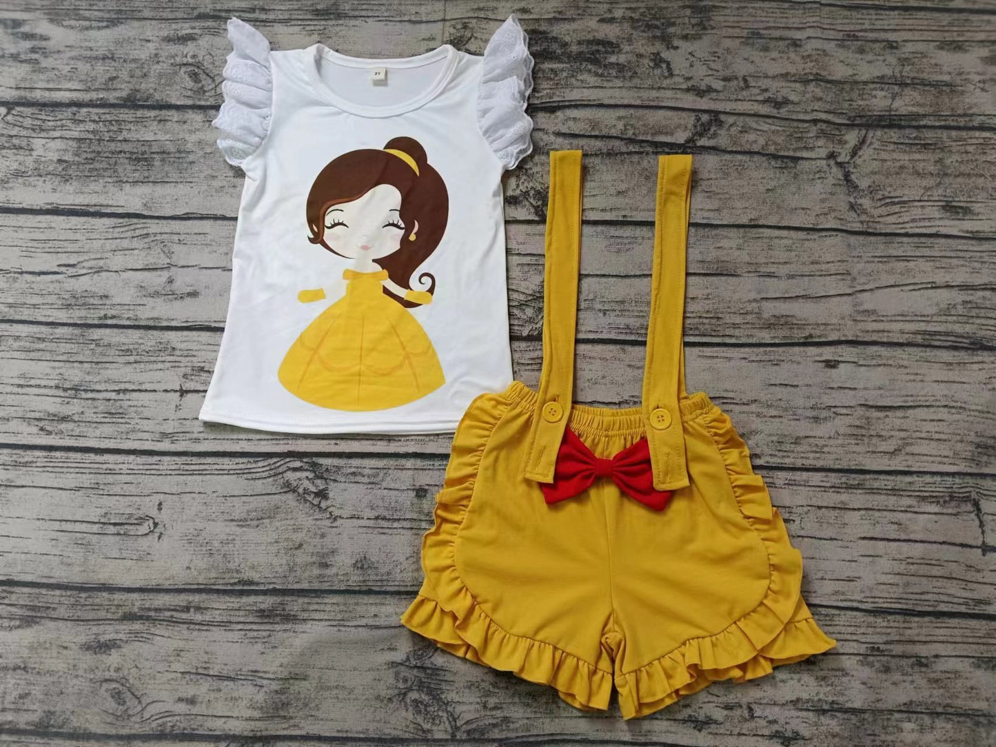 Moq 5 Baby Girl Short Sleeves Princess Shirt Yellow Shorts Set