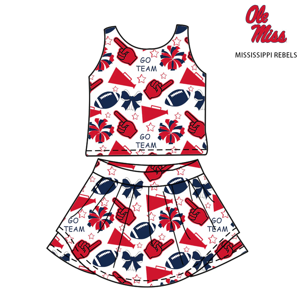 ( Moq 5 ) Baby Girl Toddler Sleeveless Football Team Bows Stars Cheer Tops Skort Set 6.7