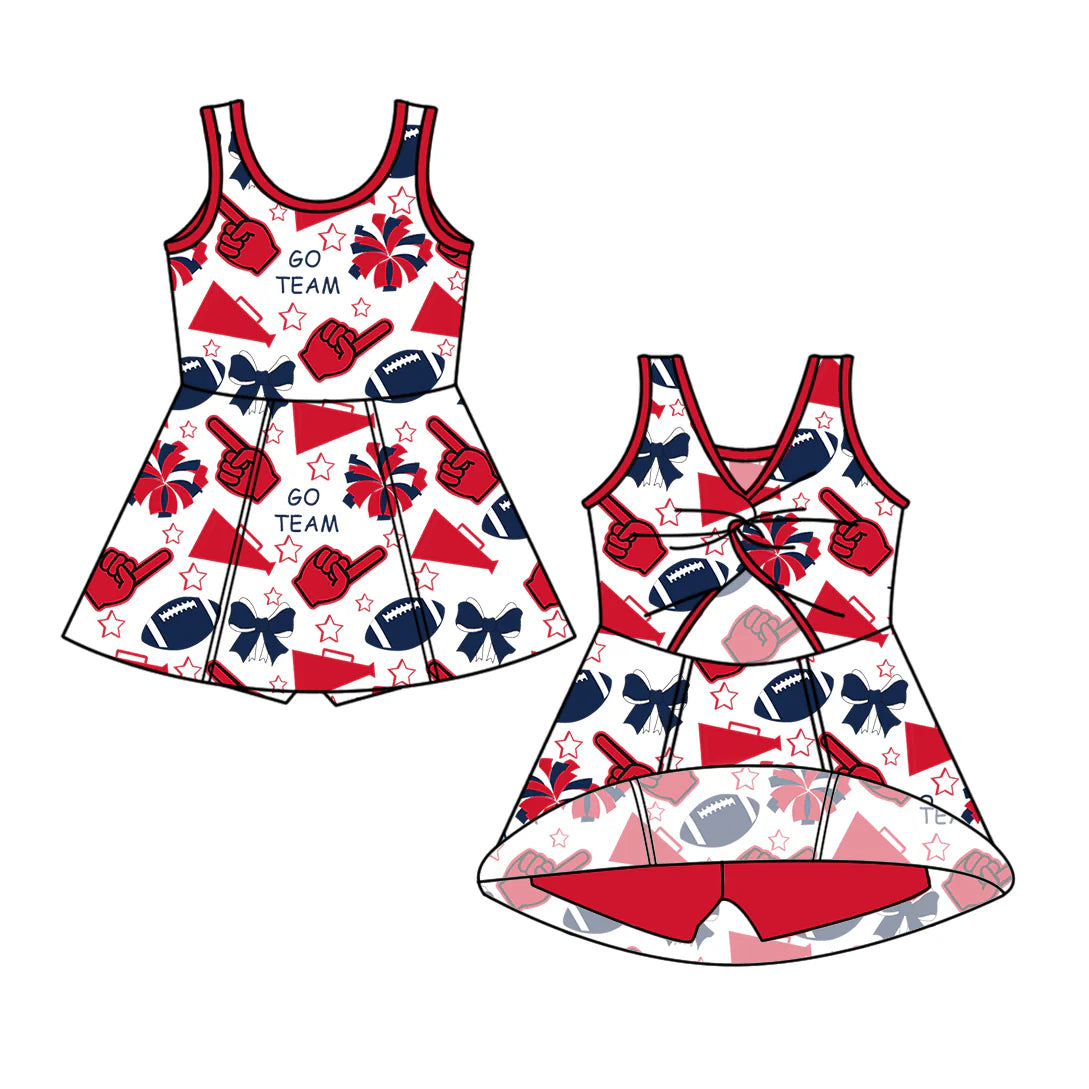 ( Moq 5 ) Baby Girl Toddler Sleeveless Football Team Bows Stars Cheer Skort Dress 6.7
