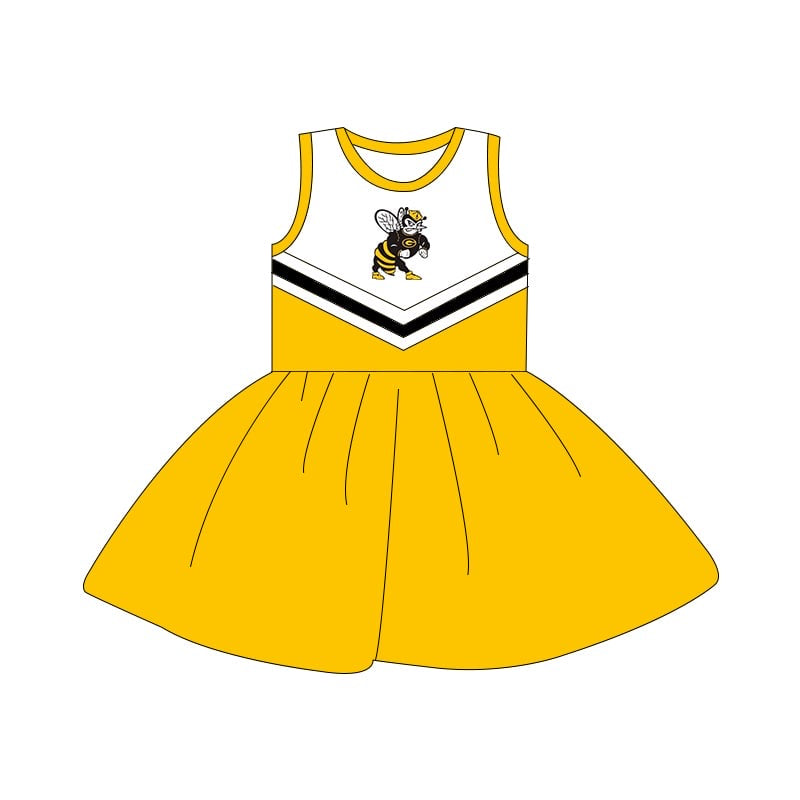 Baby Girl Sleeveless Football Bee Yellow Dress