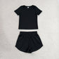 Baby Girls Kids Short Sleeves Black Shirt Skirt Shorts Yoga Active Set Clothes RTS