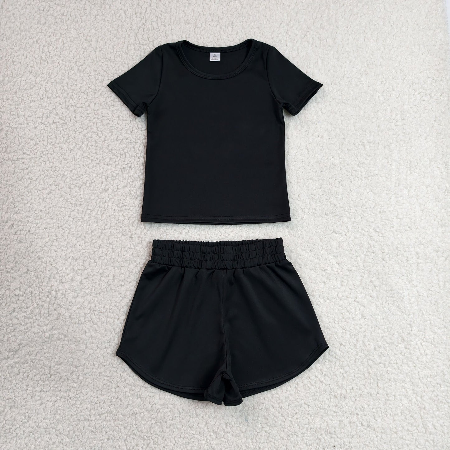 Baby Girls Kids Short Sleeves Black Shirt Skirt Shorts Yoga Active Set Clothes RTS