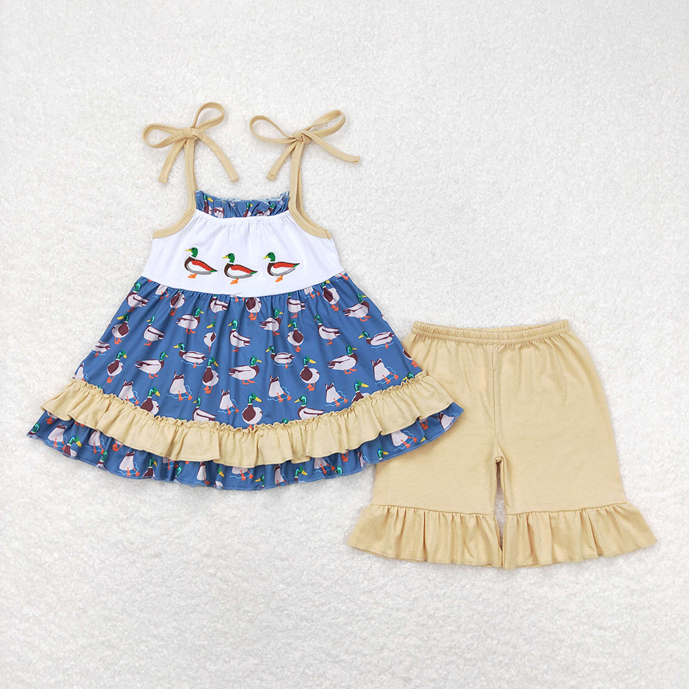 Baby Boy Girl Embroidery Ducks Sibling Romper Set