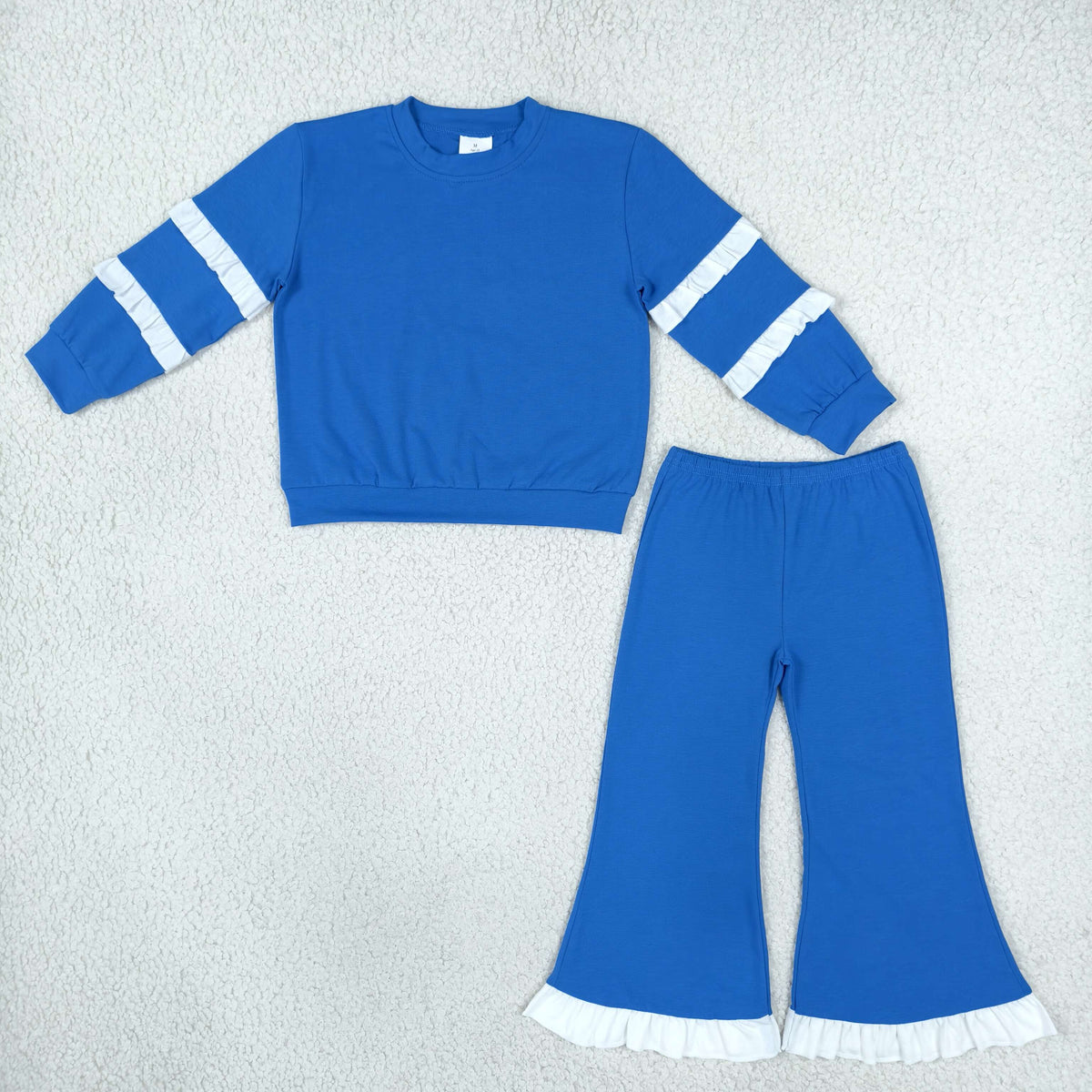 Baby Girls Kids Long Sleeves Tops Bell Pants Blue Set Cotton Clothes RTS