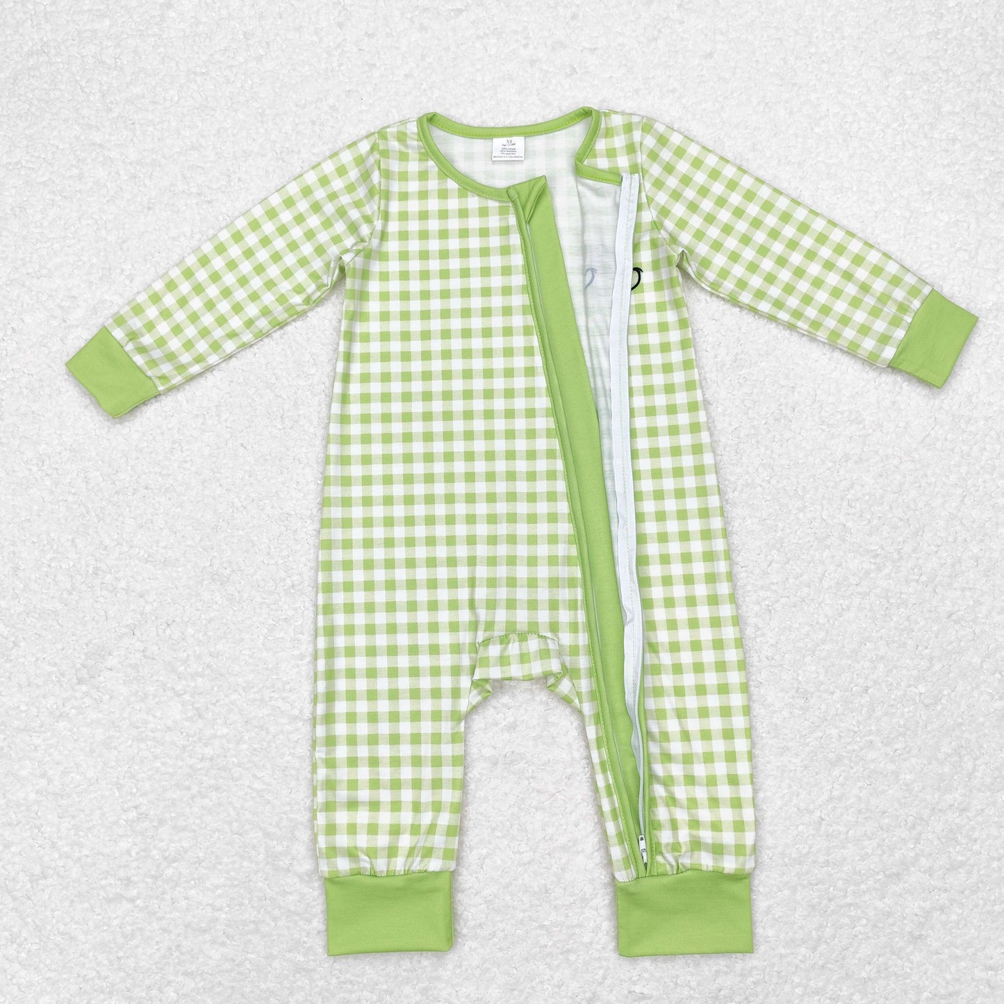 Baby Boy Infant Christmas Green Face Zipper Bamboo Romper