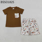 Baby Boys Kids Short Sleeves Brown Shirt Western Rodeo Cactus Pockets Shorts Set RTS