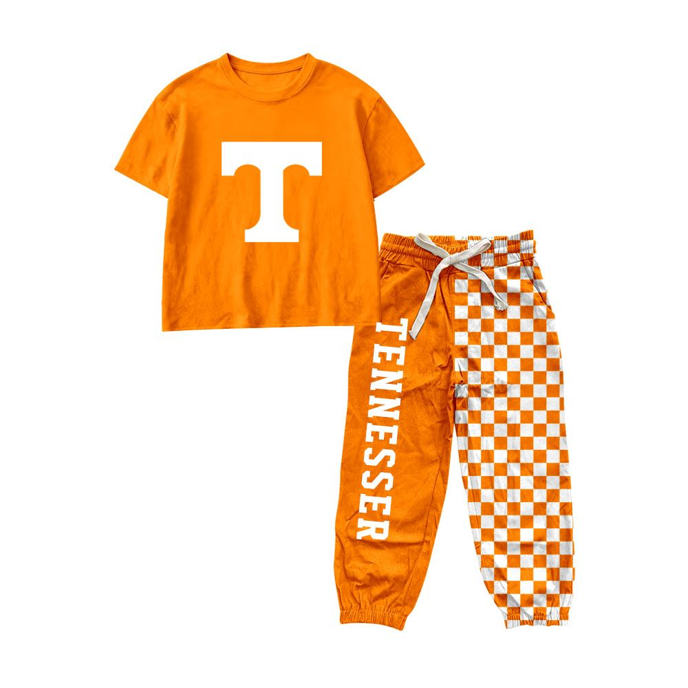 ( Moq 5 ) Preorder Baby Boys Kids Short Sleeves Orange Shirt Checked Pockets Pants Team Set Clothes