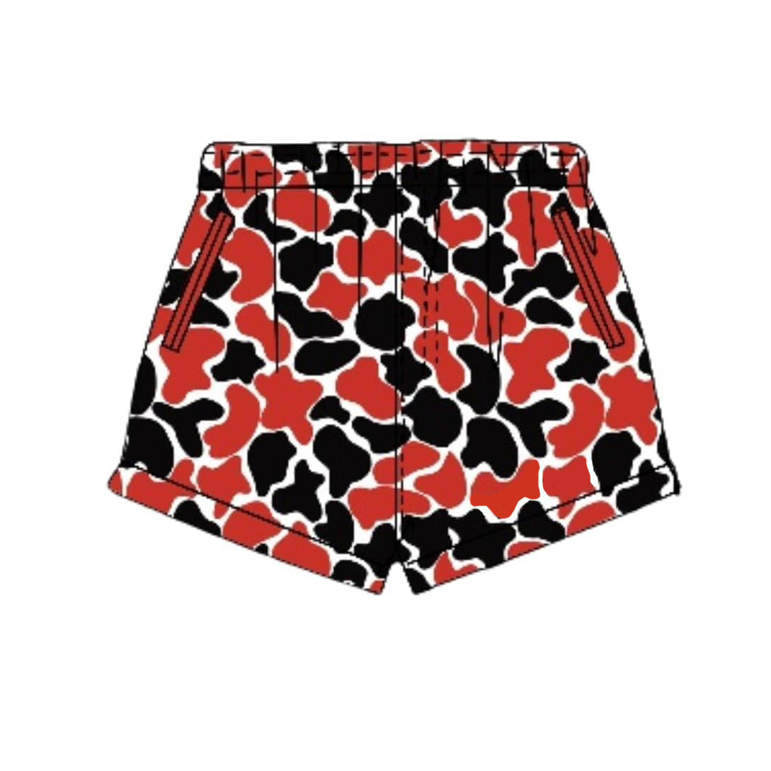 ( Moq 5 ) Preorder Baby Boys Kids Red Black Camo Pockets Shorts Bottoms Team Clothes