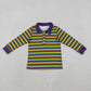 Baby Boys Kids Long Sleeves Mardi Gras Strips Polo Pullover Shirt Tops RTS