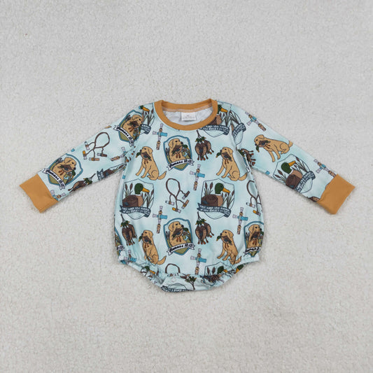 Baby Boy Long Sleeves Dogs Ducks Hunting Bubble Romper RTS