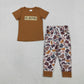 Baby Boys Short Sleeves Embroidery Big Brother Brown Shirt Camo Pants Clothes Set RTS