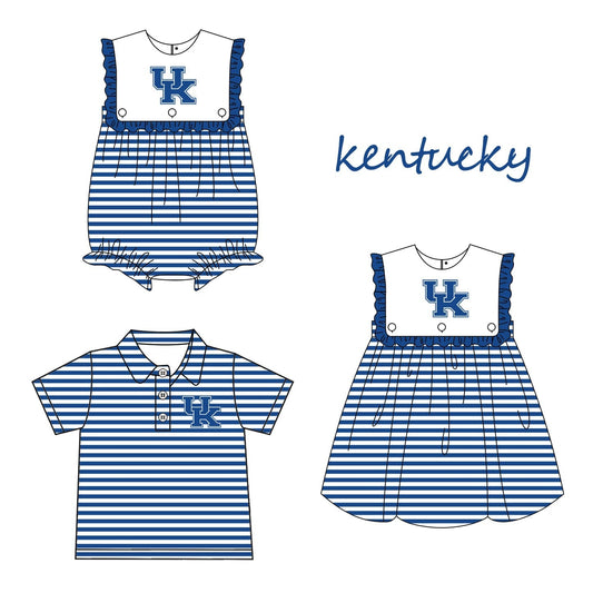 Baby Boy Girl Team Blue Stripes Sibling Romper Dress Clothes ( Moq 5 )