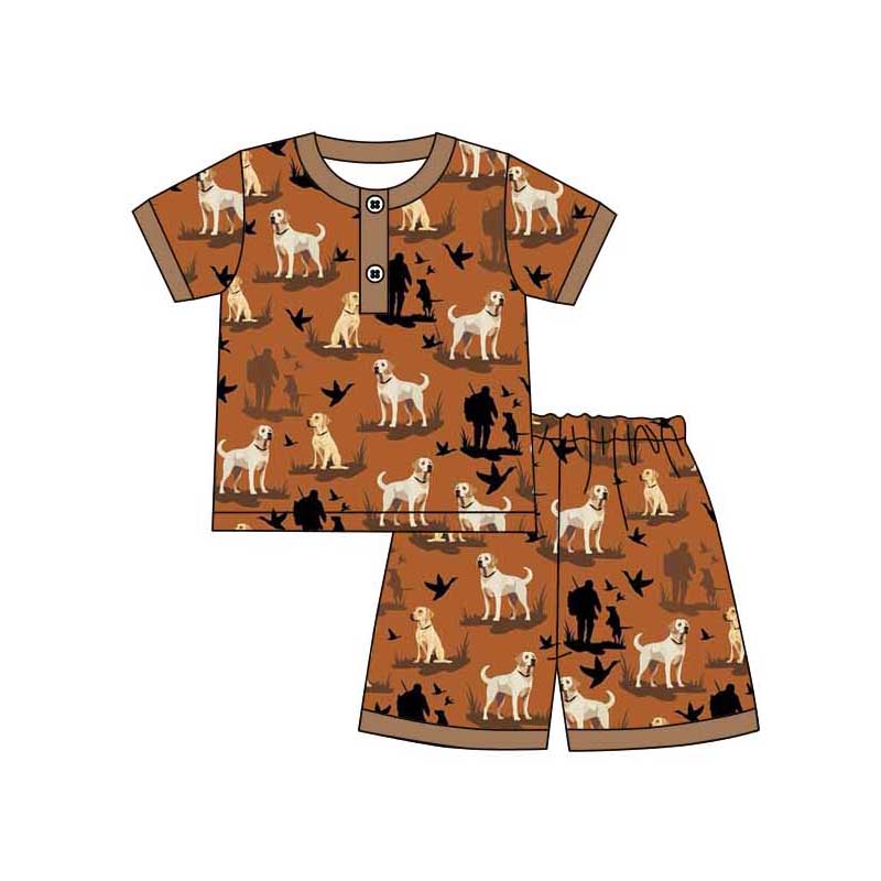 Baby Boy Short Sleeves Dog Duck Shirt Ruffle Shorts Pajamas Hunting Set Moq 5