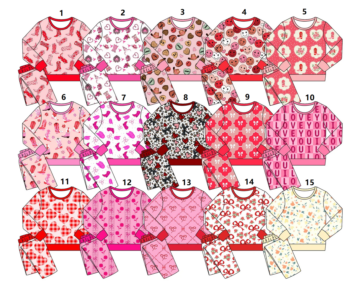 ( Moq 5 Each Style ) Baby Girls Toddler Long Sleeves Hearts Bows Shirt Pants Sibling Valentine's Sets